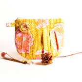 Pleated Cosmetic Clutch Bag makeup bag Mustard Pink Rosebud Bridal Wedding Clutch Bridesmaid Gift Idea Clutch Wristlet Pouch by Lolos