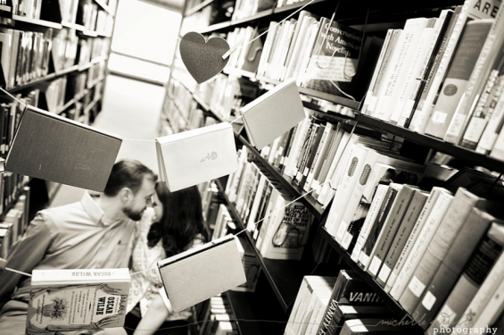 book garland library photo shoot library engagement shoot