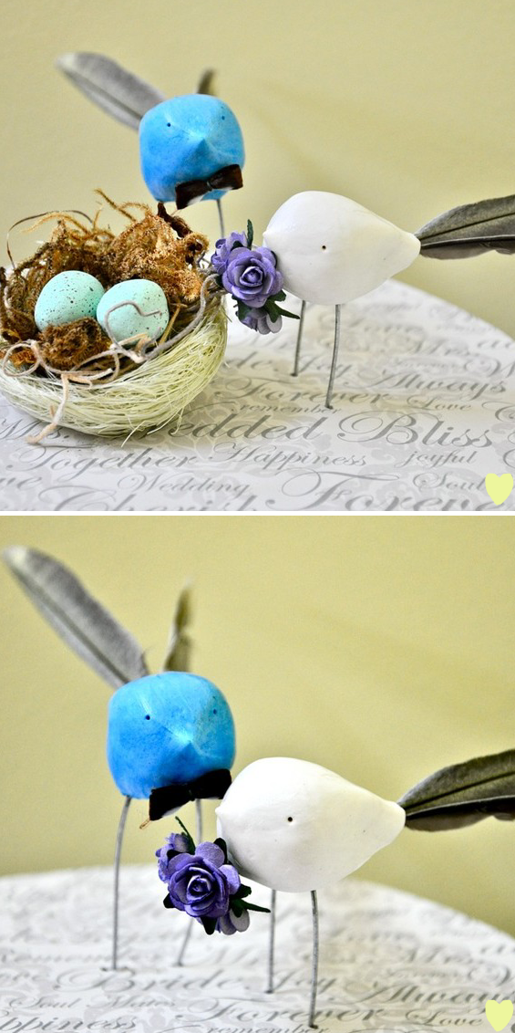 handmade wedding cake toppers with birds and nest Share this post