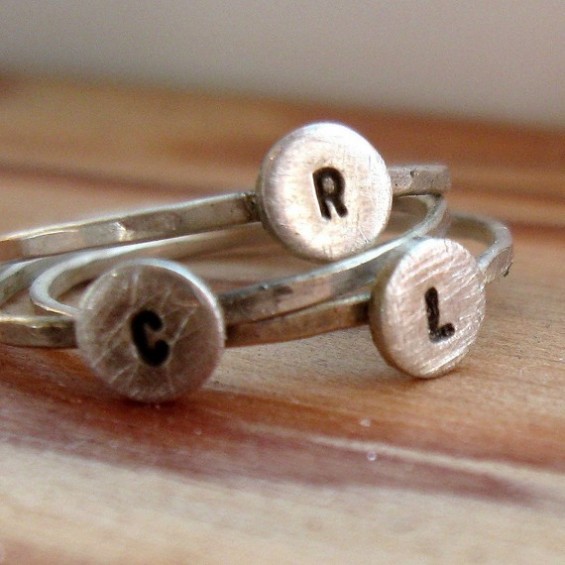 intial rings silver stacking by tina h dee