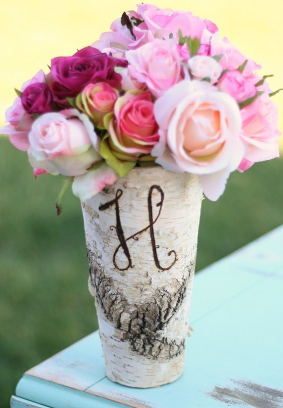 birch bark vase with monogram