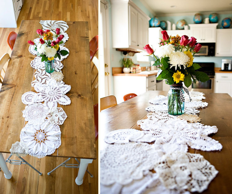 or with runner your table wedding a flair vintage for modern look table  candy cake table doily a
