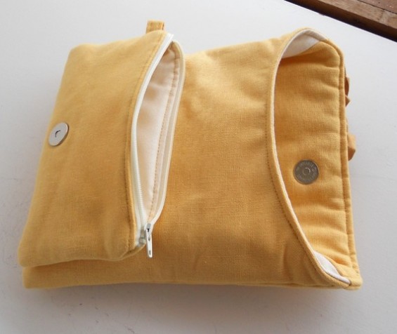 yellow clutch inside view
