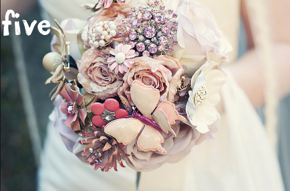 handmade wedding bouquets This modern soft pink brooch bridal bouquet is 