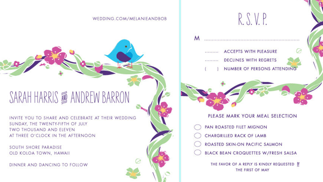 love birds wedding invitation This wedding invitation features relaxing 