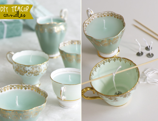 Make meaningful candles for the head table by using teacups passed down from