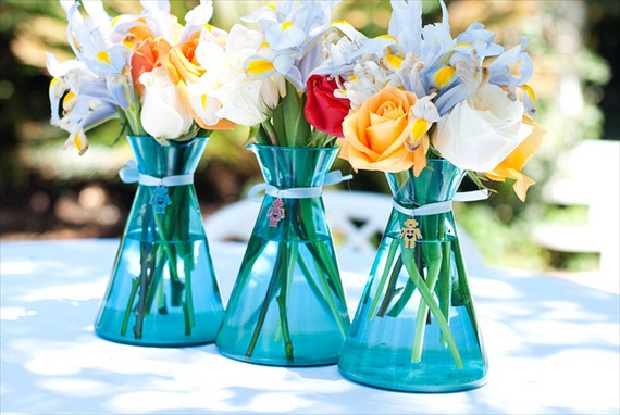 Two of our favorites were these vases from Ikea with robot charms tied to 