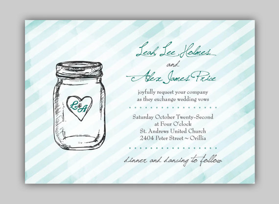Watercolor wedding invitations with mason jar by Swoon Creative