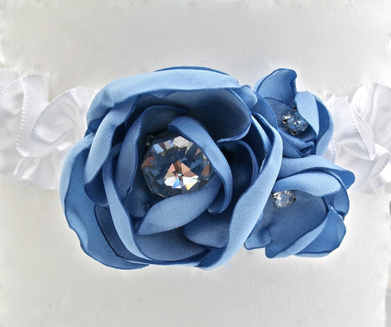 Something blue with bling wedding garters