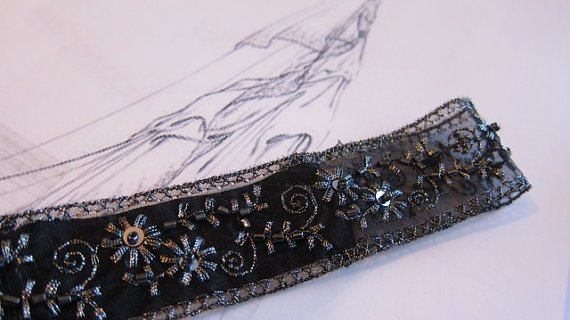 Chic black garter with beading detail wedding garters