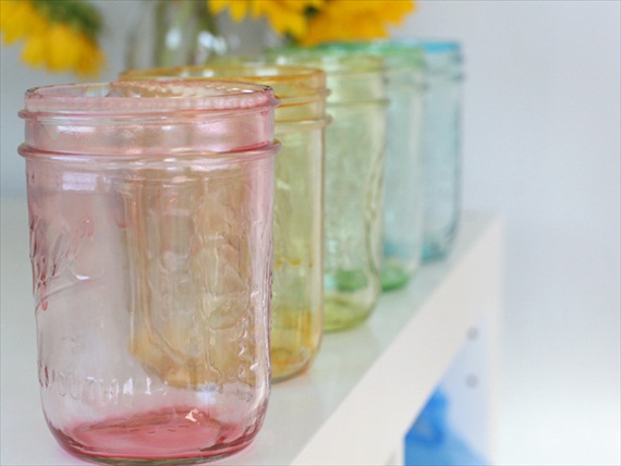 Add just a pinch of color with tinted mason jars We love this idea