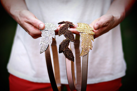 This leather leaves headband collection is perfect bling for the bride 