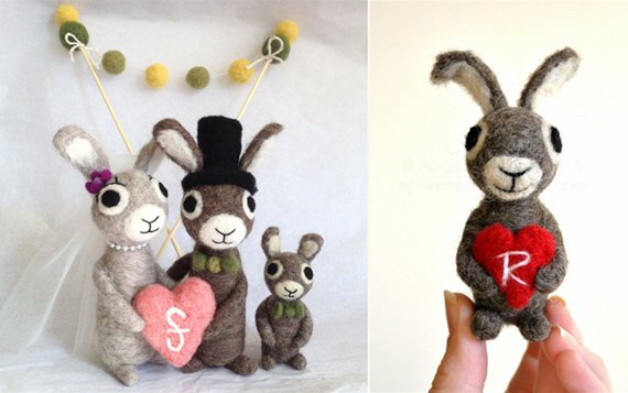 animal family cake topper made of felt by AdoraWools #handmade #wedding felt cake toppers