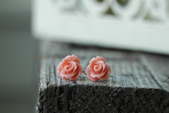 pink rose earrings (by dancing mooney) #handmade #jewelry #wedding post earrings - handmade wedding