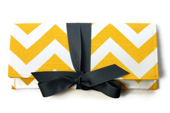 chevron clutch purse yellow and gray