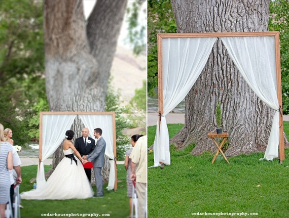 ceremony backdrops: curtains and wood molding