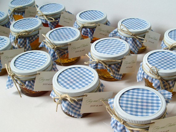 mason jar favors with fabric lid in gingham