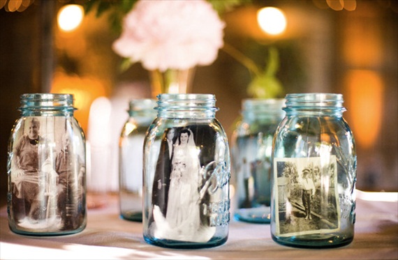 mason jar wedding idea - photos in jars