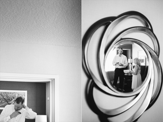 groom getting ready in mirror