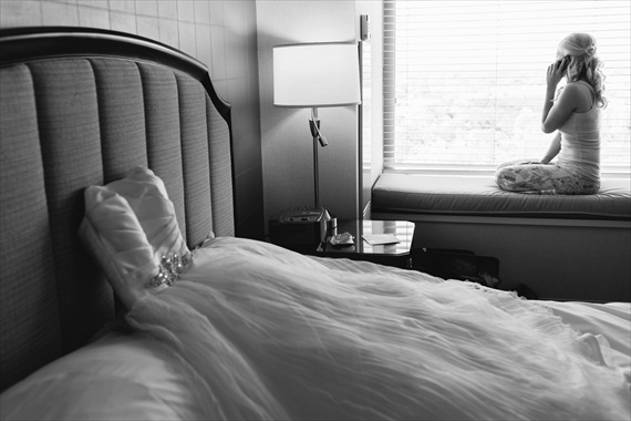 bride's dress on bed