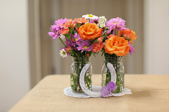 Purple flower arrangement for bridal shower