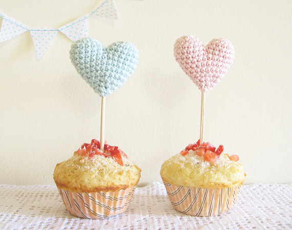 heart cake toppers by Cherry Time via Emmaline Bride