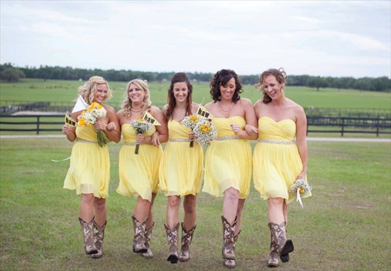 yellow bridesmaid dresses cowboy boots - via 3 Cute Cheap Wedding ...