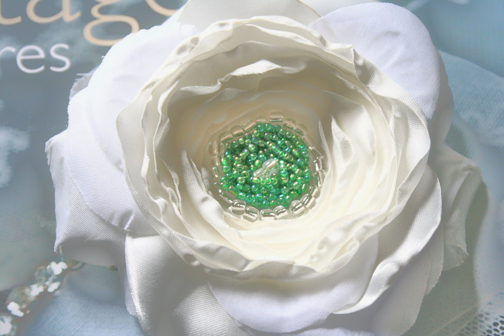 Custom Beaded Cabbage Rose Flower Brooch