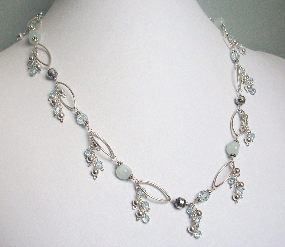 Serendipity Swarovski Crystal, Aqua Agate and Sterling Silver Necklace