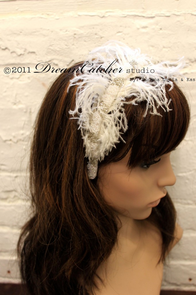 Carissa White Feather And Crystal Headband Fascinator