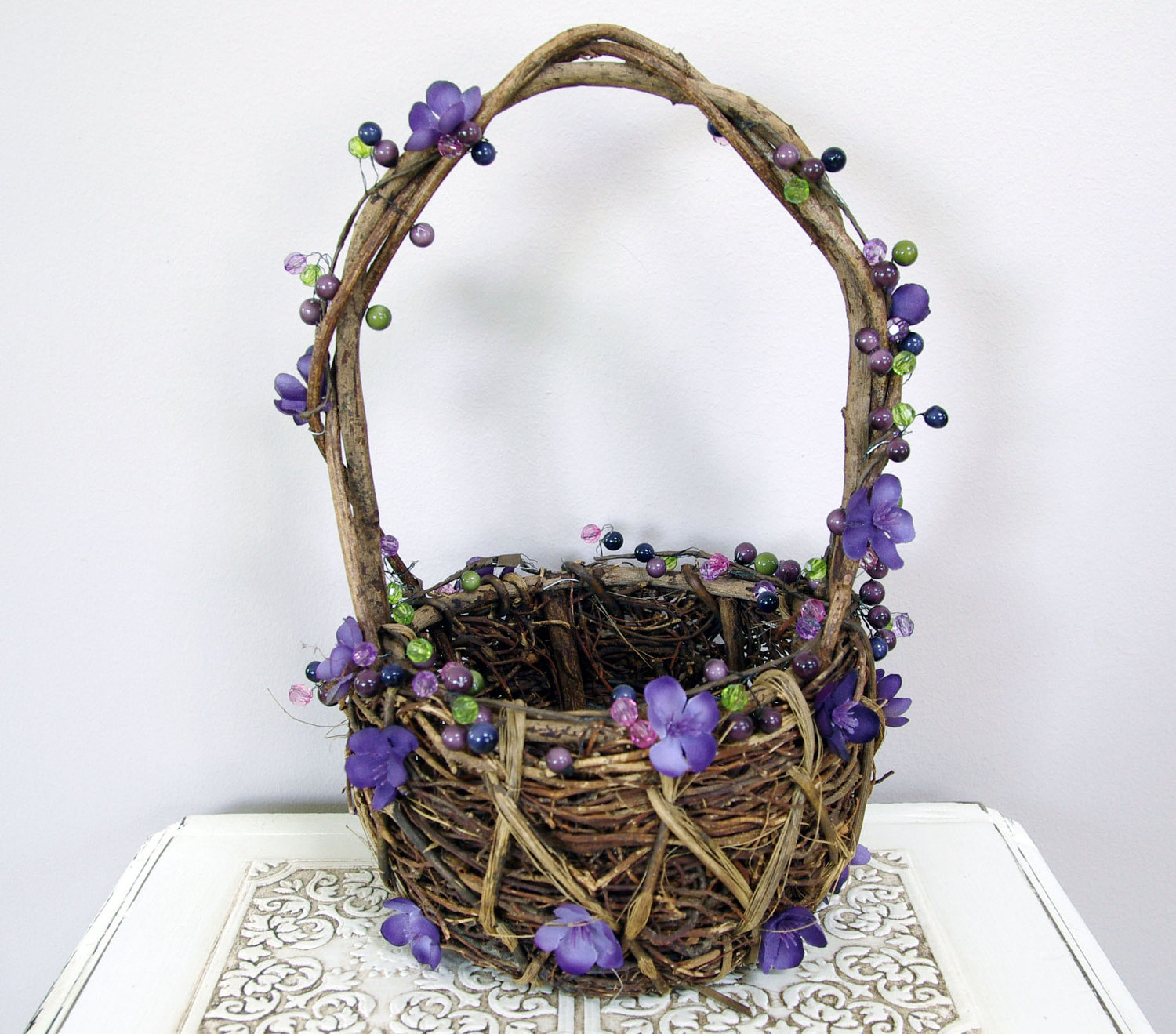 Whimsical Birds Nest Flower Girl Basket