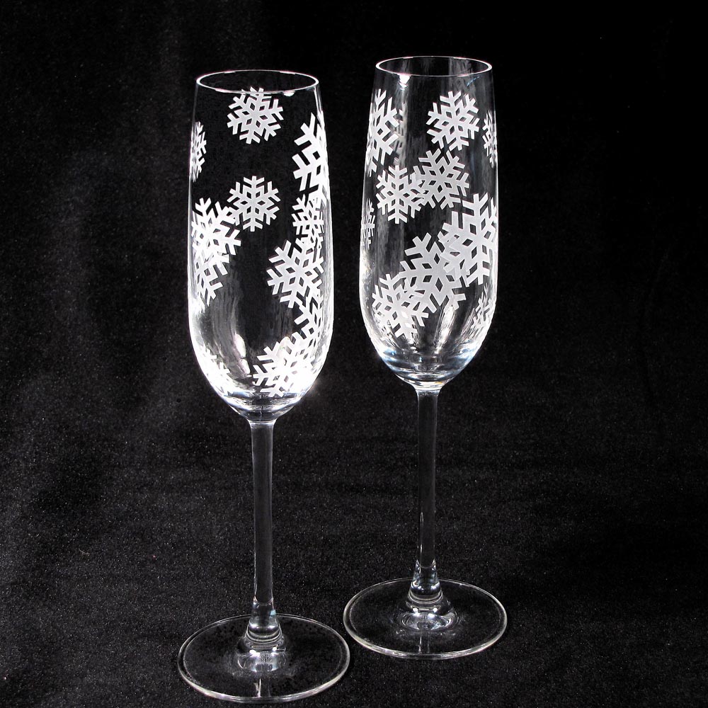 Snowflake Champagne Flutes, Fine Crystal