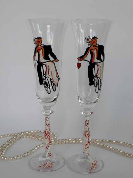 Hand painted Wedding Toasting Flutes Set of 2 Personalized Champagne ...