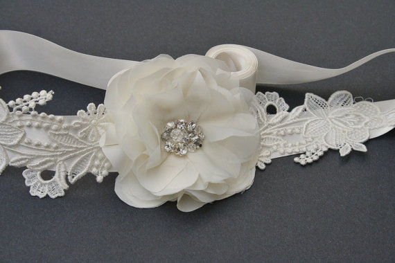 ivory dress sash with lace (by fancie strands) via emmaline bride marketplace