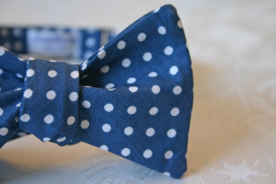 navy polka dot bow tie