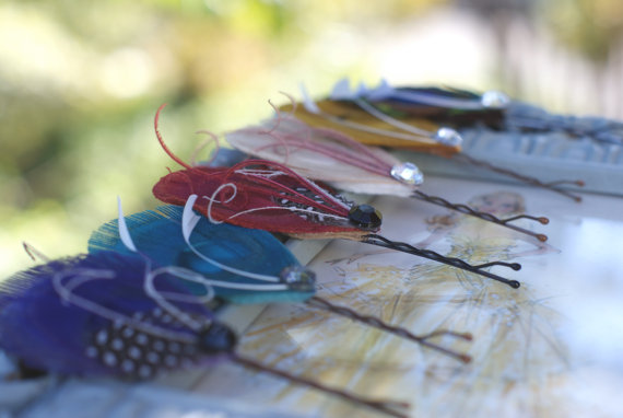 feather hair pin accessories in multiple colors