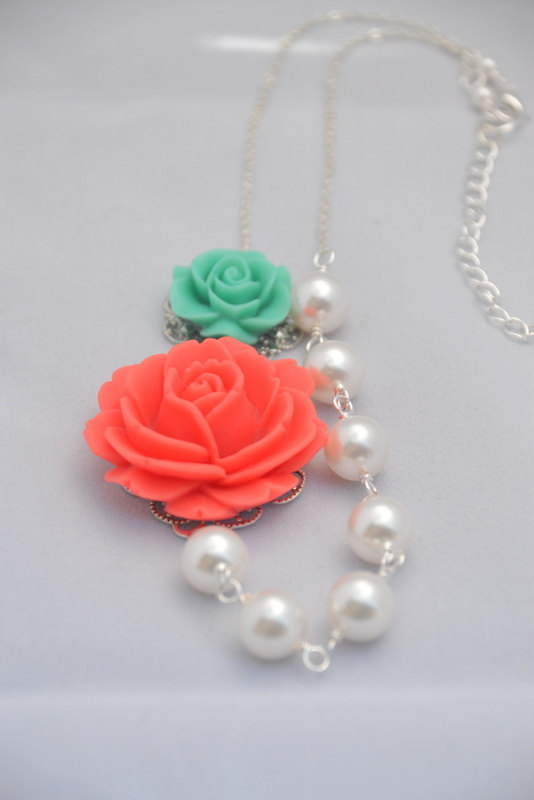 Coral and Turquoise Necklace - Handmade Wedding | Emmaline Bride®