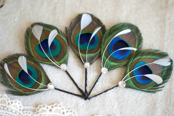 hair pins with peacock feathers