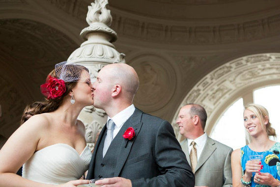 red wedding hair flower