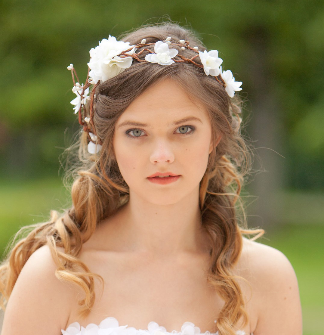 white flower crown wedding