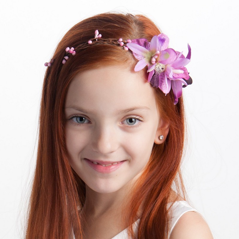 Pink flower girl headband, flower girl hair accessories, woodland