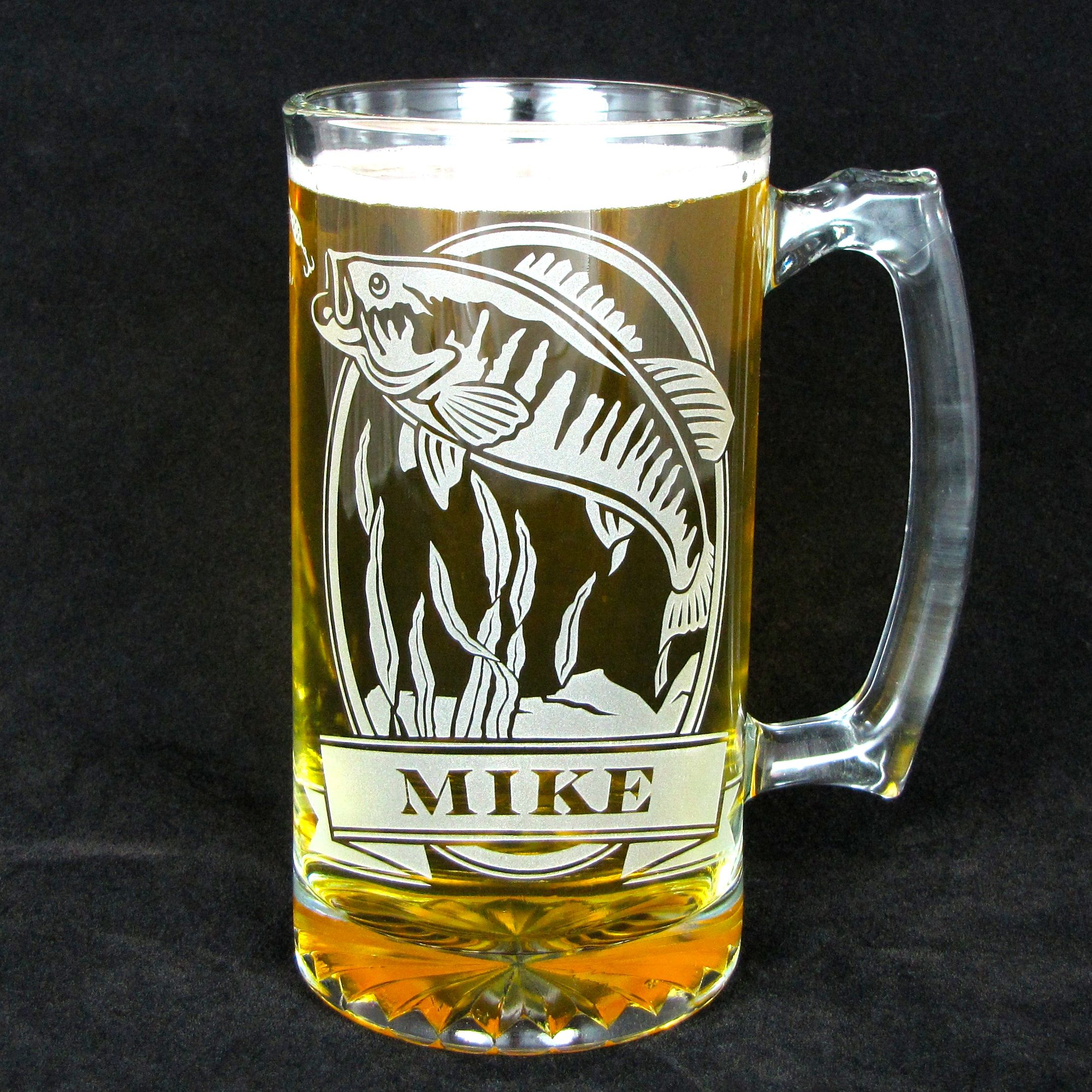 Personalized Bass Beer Mug Etched Glass T For Best Man