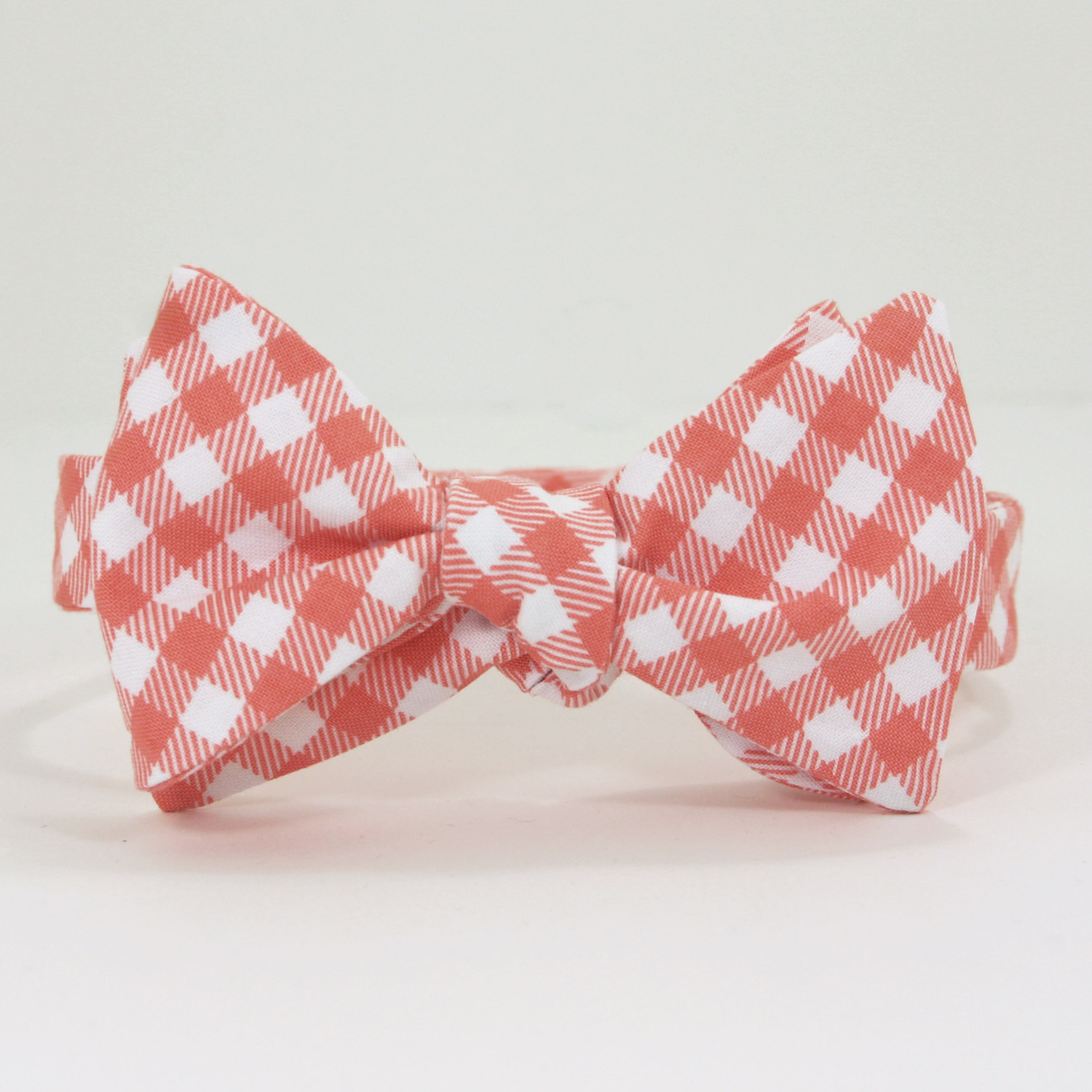 Coral Gingham Bow Tie