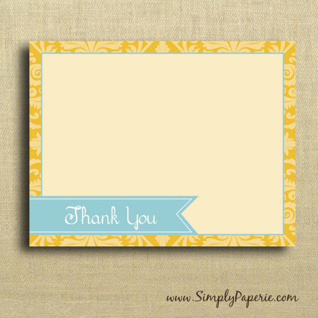 Teal and Gold Damask Thank You Card