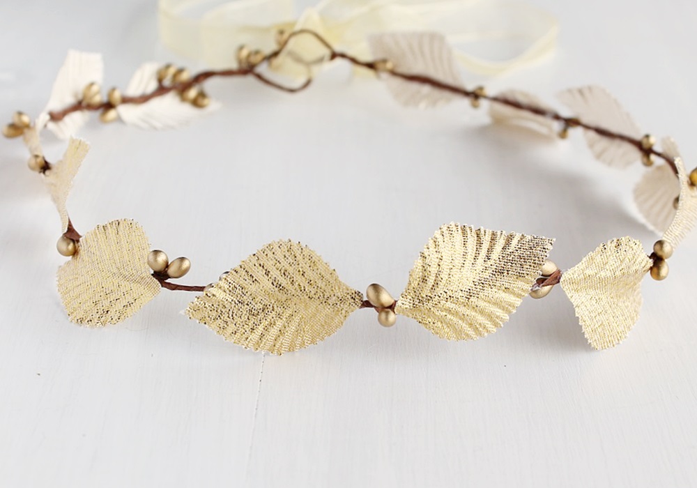 Gold Leaf Headband, Goddess Halo, Leaves Crown, Bridal Head Wreath