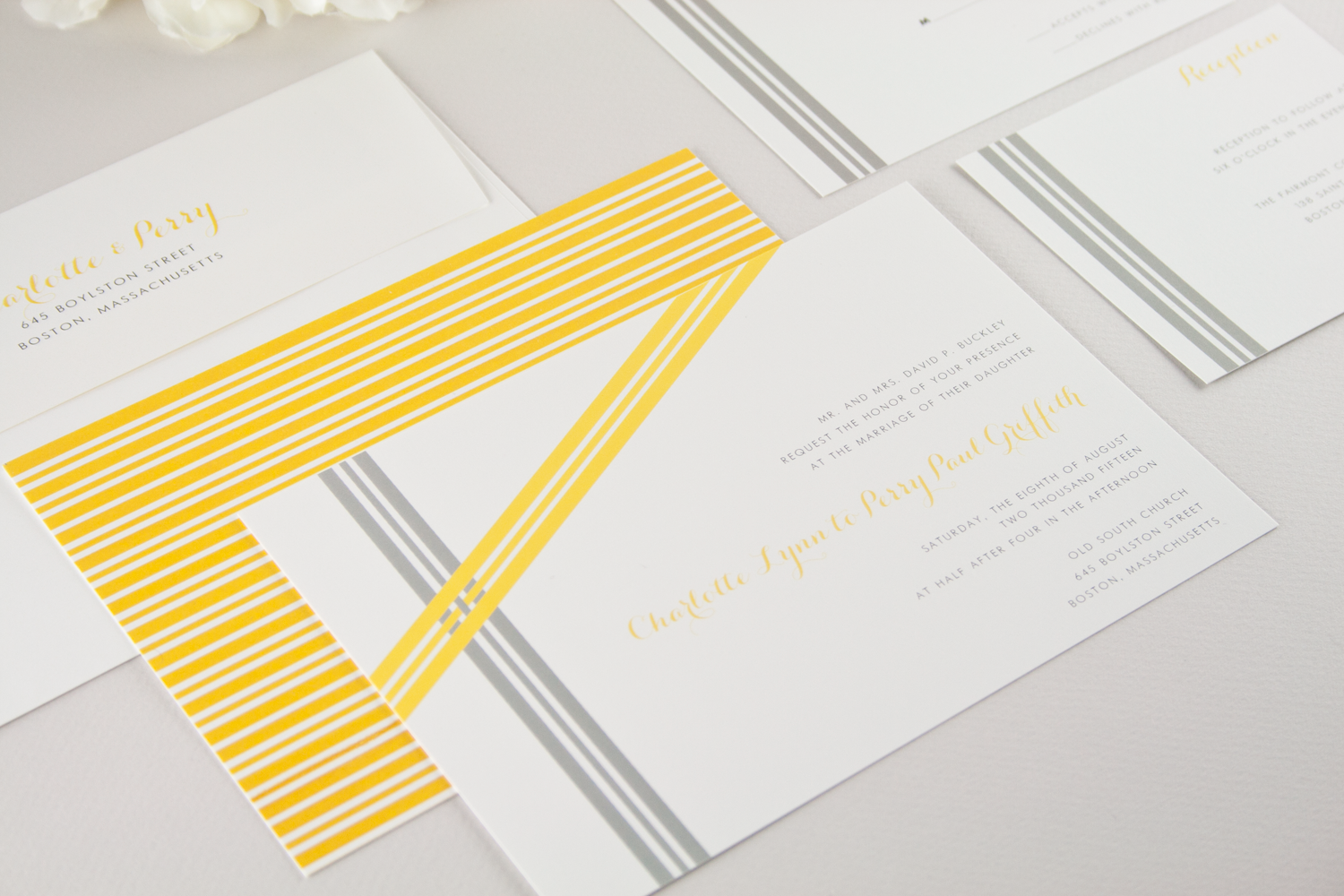 Asymmetrical Ribbons Wedding Invitation