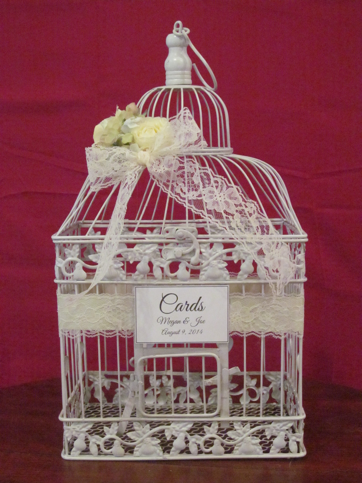 White Birdcage Card Box With Lace Vintage Style ~ Wedding Card Holder