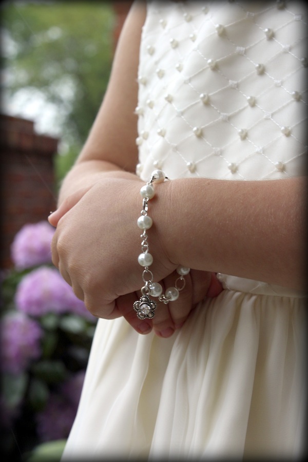 Chloe flower girl pearl bracelet with flower charm