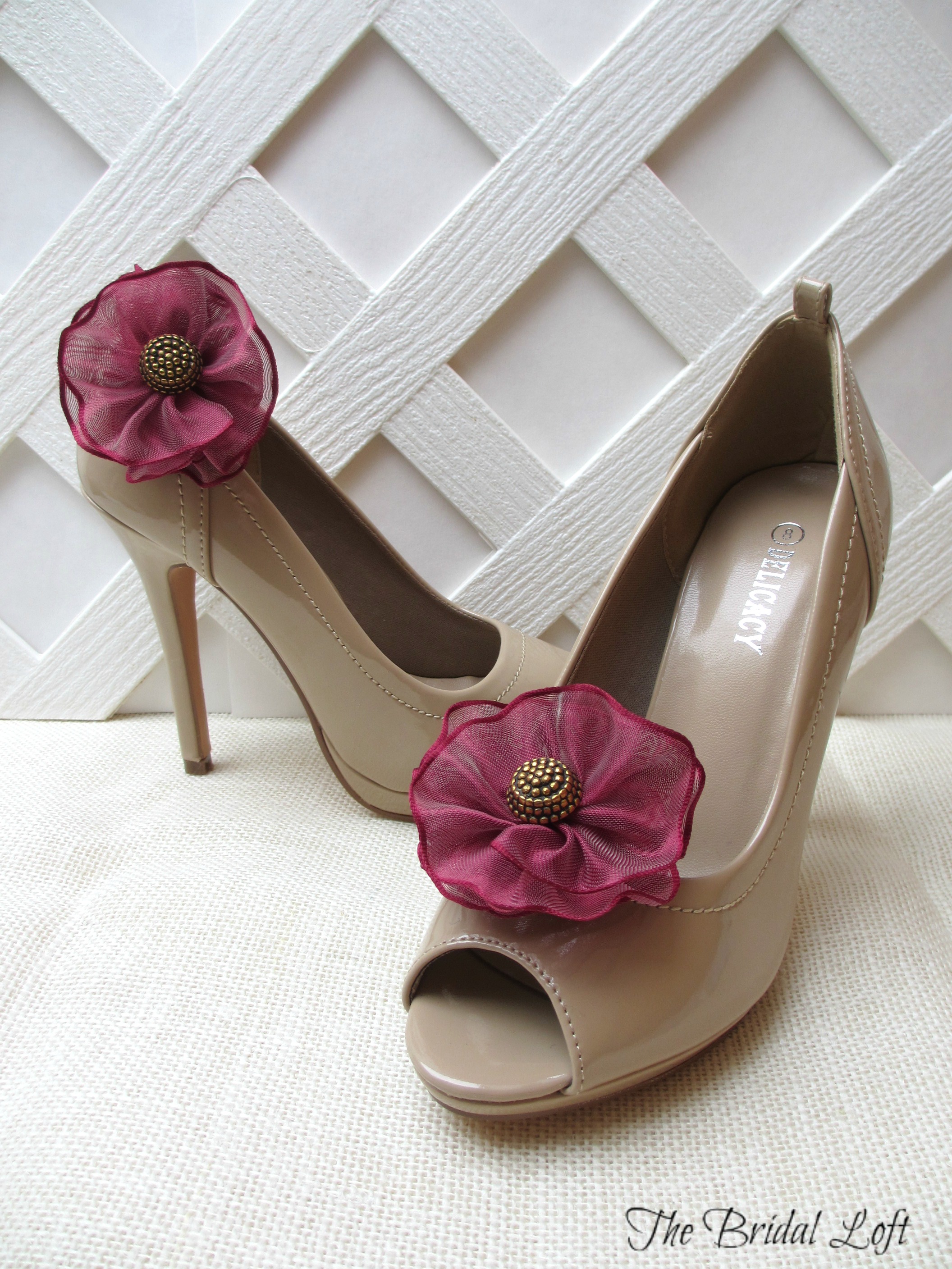 Burgundy Flower Shoe Clips