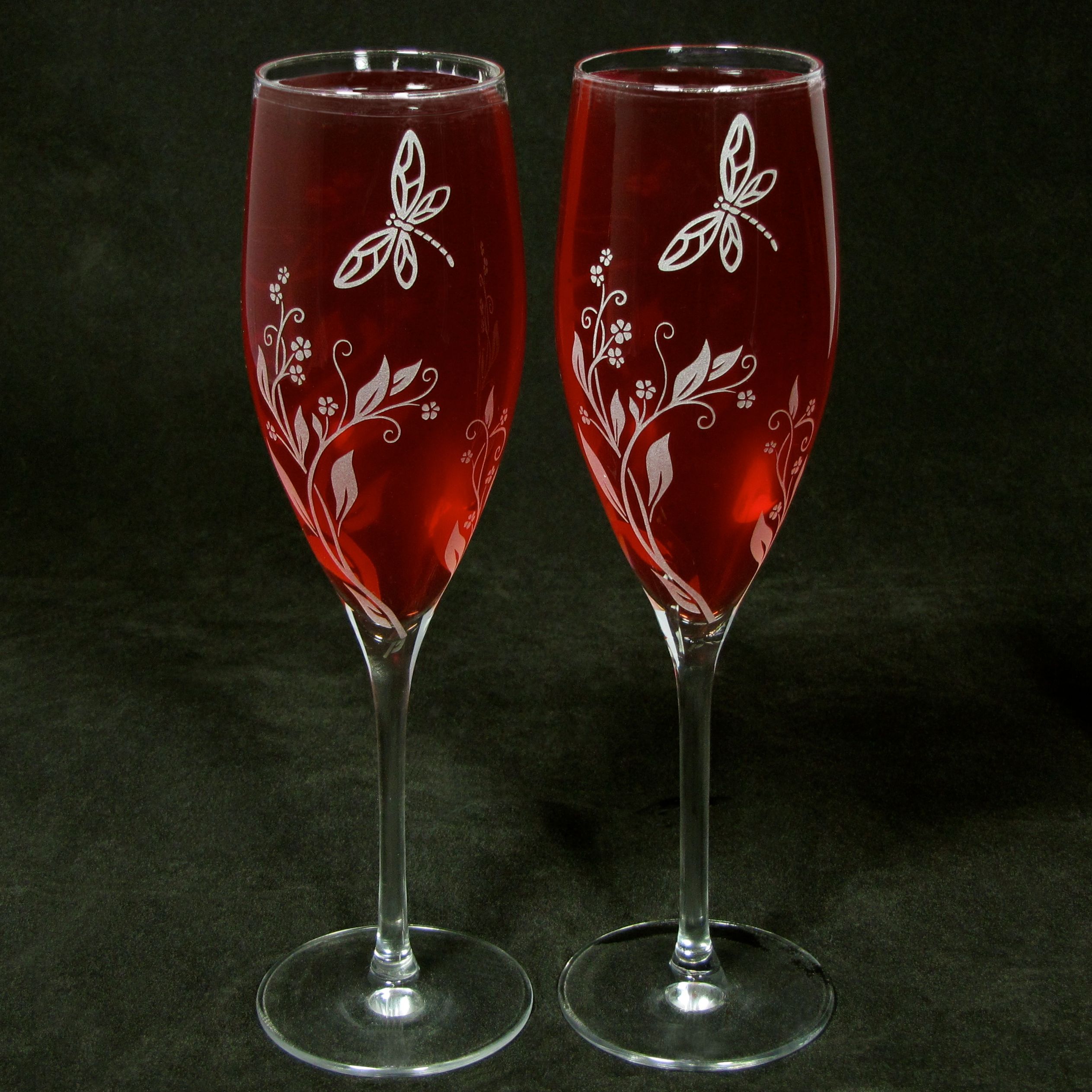 Vine and Dragonfly champagne flutes